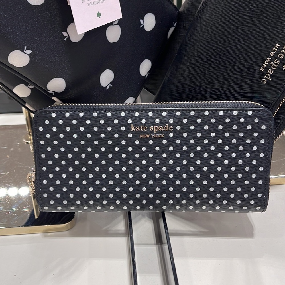 Kate Spade Spencer Metallic Dot Slim Continental Wallet in Black Multi k4546 - Picture 2 of 16